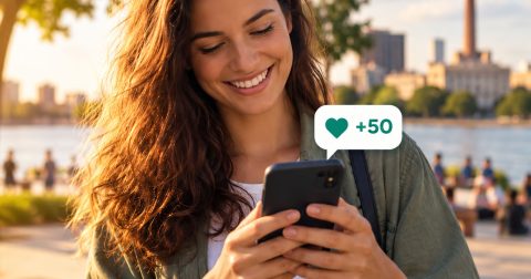 Mulher usando o celular em Porto Alegre e recebendo Pontos Barbada