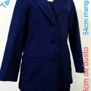 Blazer feminino em lã acrílica forrado com poliéster Tam 40 azul marinho riscadinho
